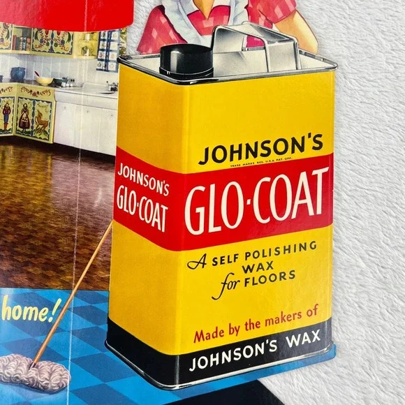 1940s Johnson Glo-Coat Wax Vintage Advertising Sign‎ 21 Cardboard MCM Kitchen